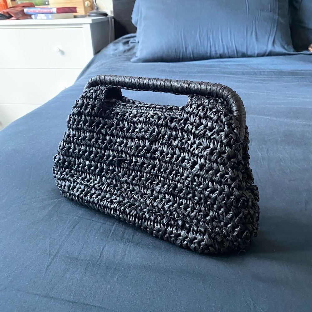 Black Woven Handle Clutch